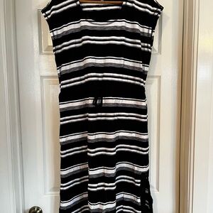 Talbots Black and White Striped Midi Dress